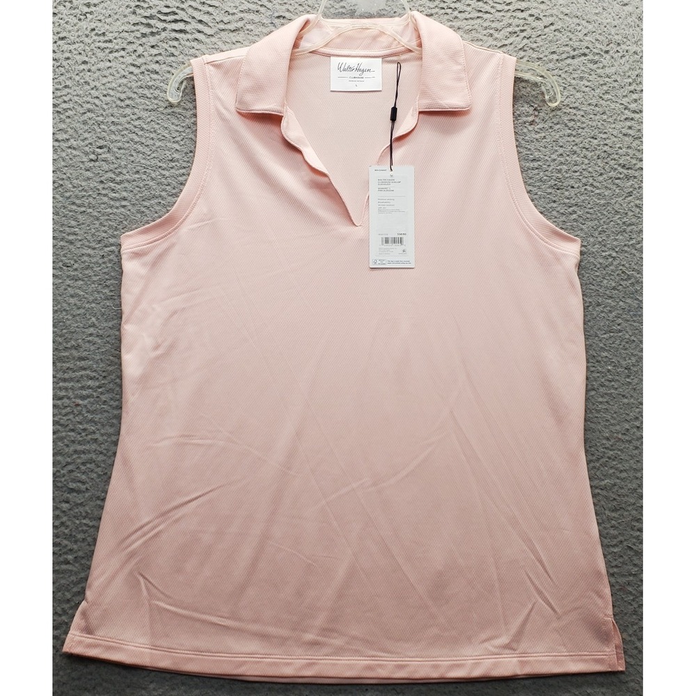 Walter Hagen Clubhouse Scallop Golf Tennis Polo Shirt Womens L Pink Sleeveless